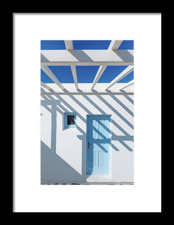 Shadow Framed Print featuring the photograph Shadow On Traditional Greek House by Deimagine