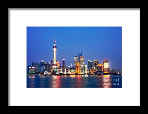 Asia Framed Print featuring the photograph Shanghai Pudong cityscape at night by Fototrav Print