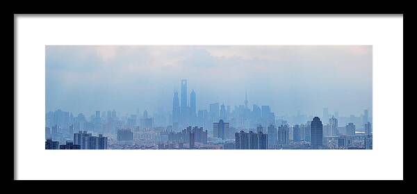 Panoramic Framed Print featuring the photograph Shanghai Skyline Jin Mao, Wfc And by Douglas Von Roy