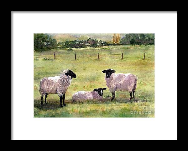 Sheep Framed Print featuring the painting Sheep in the Meadow by Suzanne Krueger