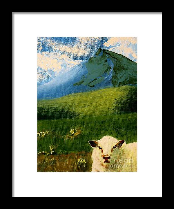 Sheep Framed Print featuring the painting Sheep Looking In by Tim Townsend