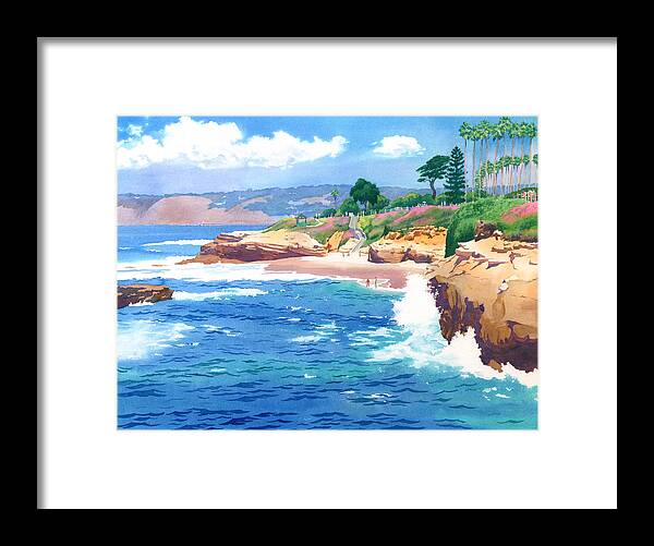 La Jolla Framed Print featuring the painting Shell Beach La Jolla by Mary Helmreich