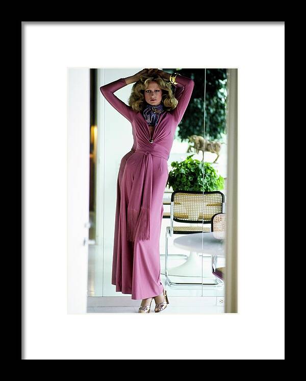 Fashion Framed Print featuring the photograph Shelley Smith Wearing Gloria Castaldo Pajamas by Arthur Elgort