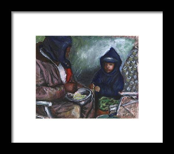 Boy Framed Print featuring the painting Shellin Peas with Grandpa by Alga Washington