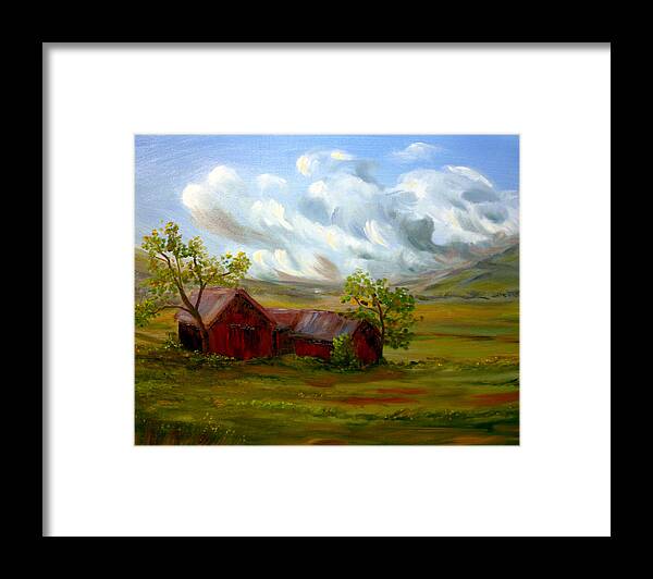 Landscape Framed Print featuring the painting Shelter from the Storm by Meaghan Troup