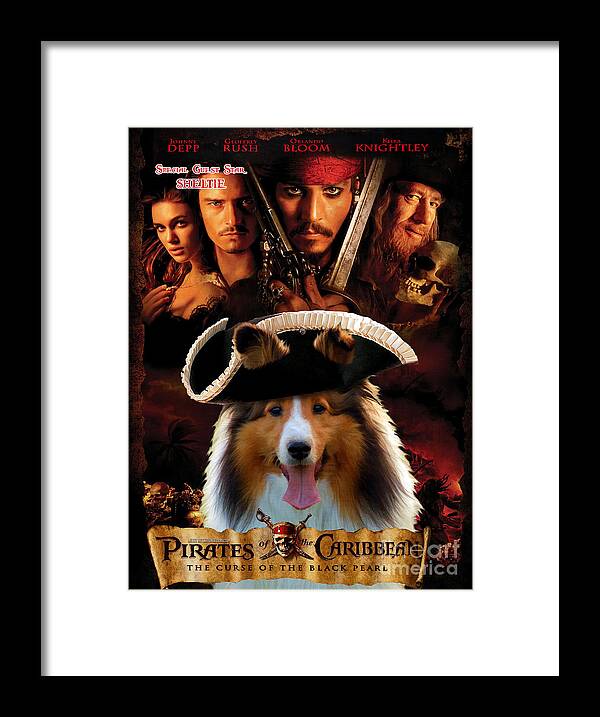 Sheltie Framed Print featuring the painting Sheltie - Shetland Sheepdog Art Canvas Print - Pirates of the Caribbean The Curse of the Black Pearl by Sandra Sij