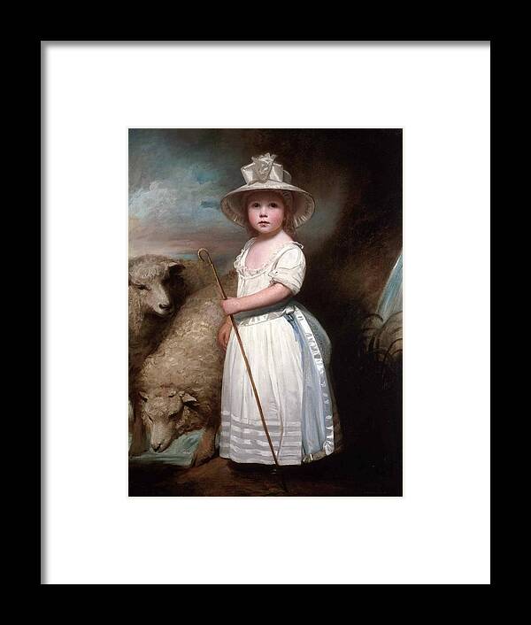George Romney Framed Print featuring the painting Shepherd Girl. Little Bo-Peep by George Romney