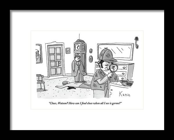 Sherlock Holmes Framed Print featuring the drawing Sherlock Holmes Investigates A Murder With Watson by Zachary Kanin