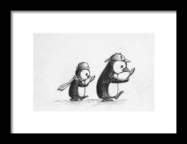 Sherlock And His Trusty Partner Framed Print featuring the digital art Sherlock Penguin Detective Agency by Devin Hermanson