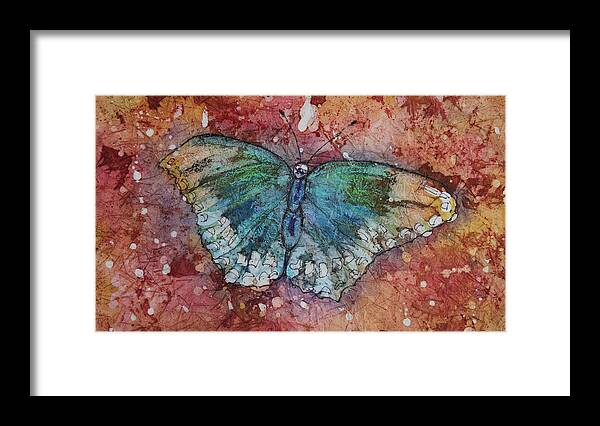 Butterfly Framed Print featuring the painting Shimmer wings by Ruth Kamenev