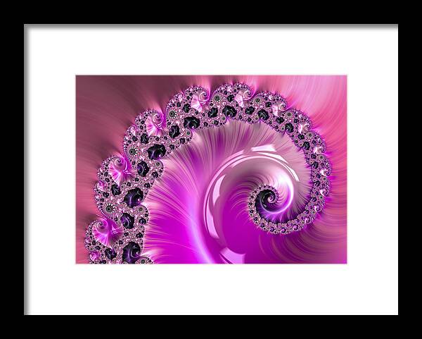 Pink Framed Print featuring the digital art Shiny pink fractal spiral by Matthias Hauser