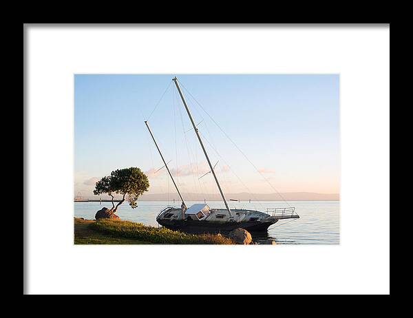 Ship Framed Print featuring the photograph Boat At Bay by Catherine Lau
