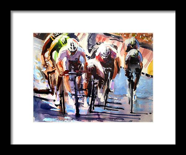 Bike Framed Print featuring the painting Short Sharp Sprint by Shirley Peters