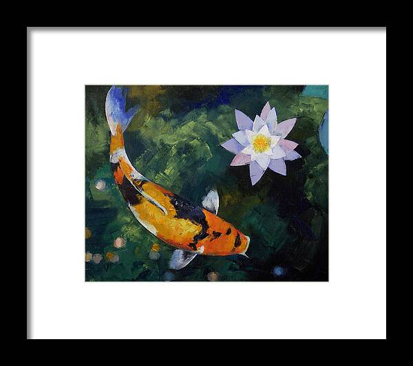 Showa Framed Print featuring the painting Showa Koi and Water Lily by Michael Creese