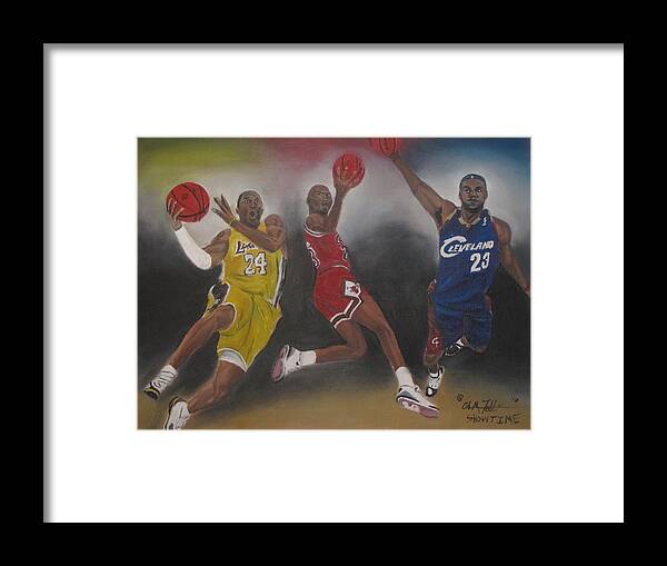 Micheal Jordan Art Framed Print featuring the painting Showtime by ChrisMoses Tolliver