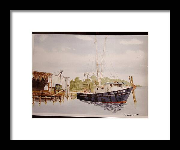 Shrimp Boat Framed Print featuring the painting Shrimp Boat at Rest by Chuck Schwaner