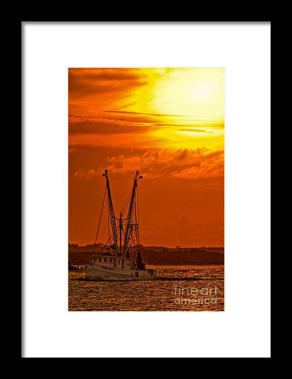 Shrimp Boat Sunrise Framed Print featuring the photograph Shrimp Boat Sunrise by Jemmy Archer