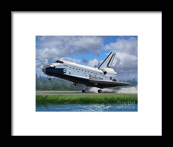 Space Framed Print featuring the digital art Shuttle Endeavour Touchdown by Stu Shepherd