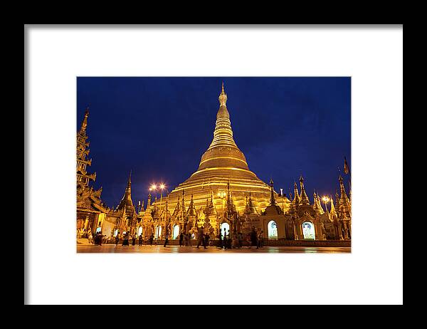 Pagoda Framed Print featuring the photograph Shwedagon Paya At Night by Joji