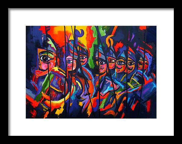 Puppets Sicily Burattini Cubist Theatre Marionette Pupi Framed Print featuring the painting Sicilian puppets II by Georg Douglas