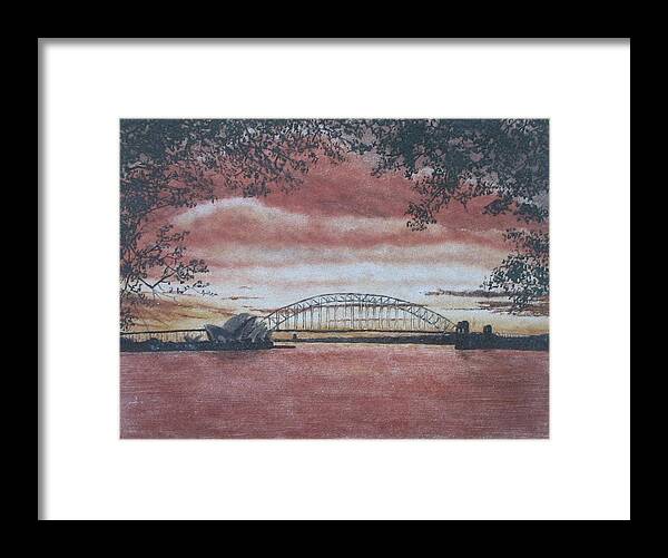 Seascapes Framed Print featuring the painting Sidney Harbour Sunrise - sandpainting by Environmental Sandpainter and Sand Artist Brian Pike