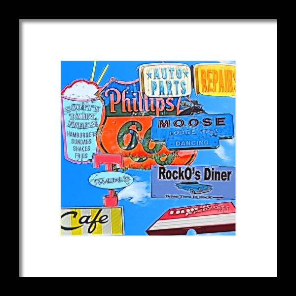 Phillips 66 Framed Print featuring the digital art Signs in and around NOrth Bend by Cathy Anderson