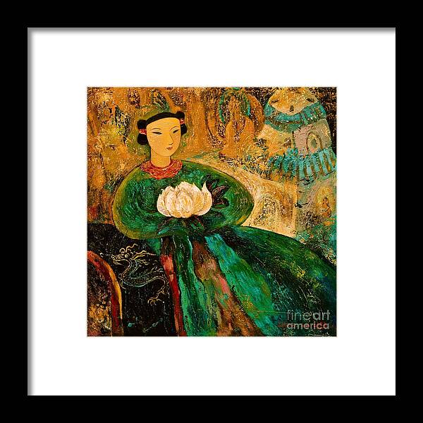 Portrait Framed Print featuring the painting Silent Lotus by Shijun Munns