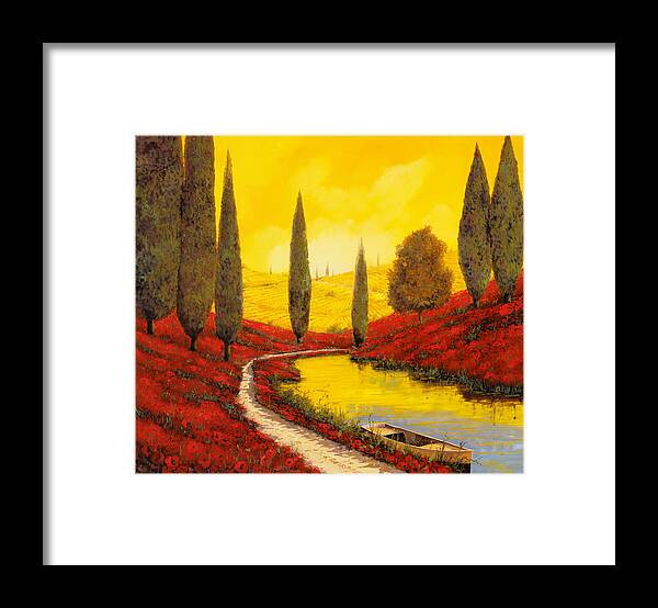 Sunset Framed Print featuring the painting Silenzio Tra I Cipressi by Guido Borelli