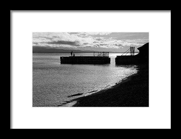 Black And White Framed Print featuring the photograph Silhouettes on broken pier by Arkady Kunysz