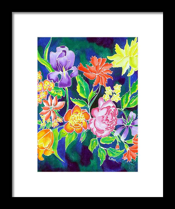 Hand Painted Silk Framed Print featuring the painting Silk Floral 1 by Sandra Fox