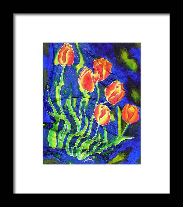 Hand Painted Silk Framed Print featuring the painting Silk Tulips by Sandra Fox