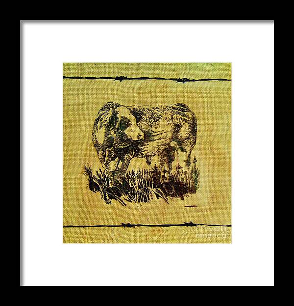 Simmental Bull Framed Print featuring the drawing Simmental Bull 12 by Larry Campbell