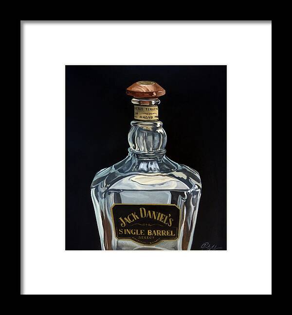 Wiskey Whiskey Whisky Jack Daniel's Bar Tavern Saloon Single Barrel Select Oil Canvas Painting Framed Print featuring the painting Single Barrel Jack Daniel's by Rick Liebenow