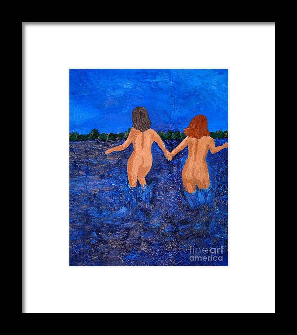 Olipainting Framed Print featuring the painting Sisters bathing by Susanne Baumann