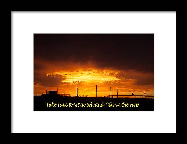  Bird On Wire Framed Print featuring the photograph Sit a Spell Sunset by Shirley Heier