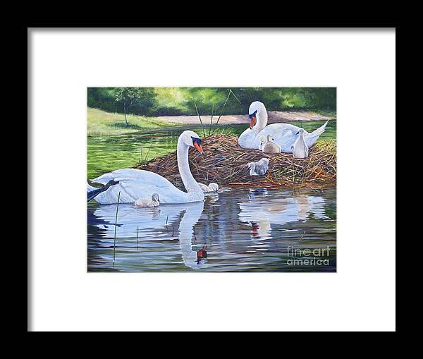 Parents Framed Print featuring the painting Six Cygnets by AnnaJo Vahle