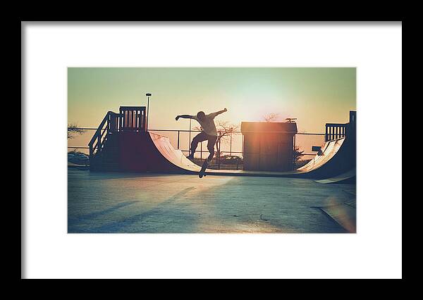Outdoors Framed Print featuring the photograph Skateboarder Jumping by Fran Polito