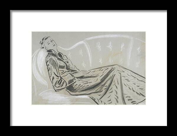 Fashion Framed Print featuring the digital art Sketch Of A Woman Wearing A Matelasse House Robe by Eduardo Garcia Benito