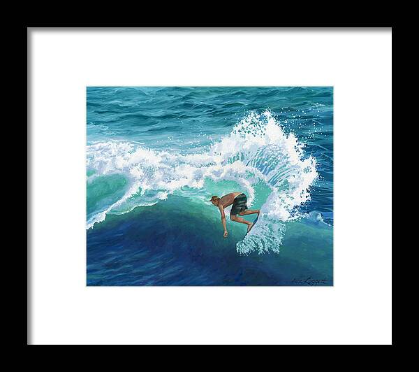 Skim Board Framed Print featuring the painting Skimboard Surfer by Alice Leggett