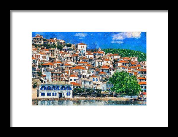 Rossidis Framed Print featuring the painting Skopelos by George Rossidis