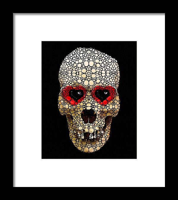 Skull Framed Print featuring the painting Skull Art - Day Of The Dead 3 Stone Rock'd by Sharon Cummings