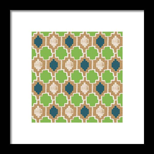 Abstract Pattern Framed Print featuring the painting Sky and Sea Tile Pattern by Linda Woods