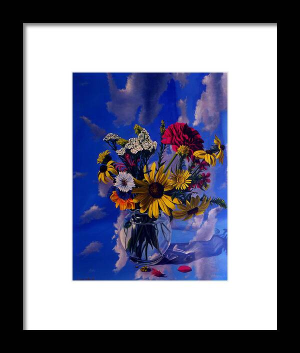 Flower Paintings Still Life Paintings Bouquet Nature Garden Oilpaintings Framed Print featuring the painting Sky flowers by George Tuffy
