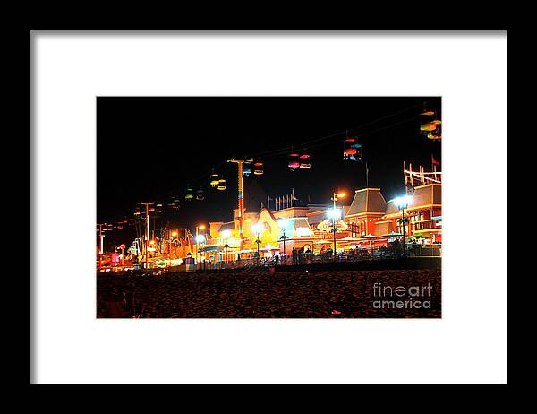 Santa Cruz Boardwalk At Night Framed Print featuring the photograph Sky Glider @ Night by Theresa Ramos-DuVon