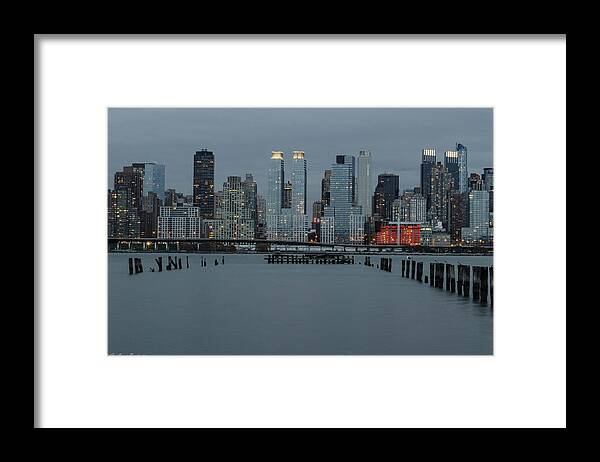 Blue Framed Print featuring the photograph Skyline by the Pier by GeeLeesa Productions