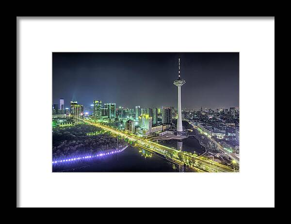 Panoramic Framed Print featuring the photograph Skyline Shenyang Metropolis Modern by Steffen Schnur