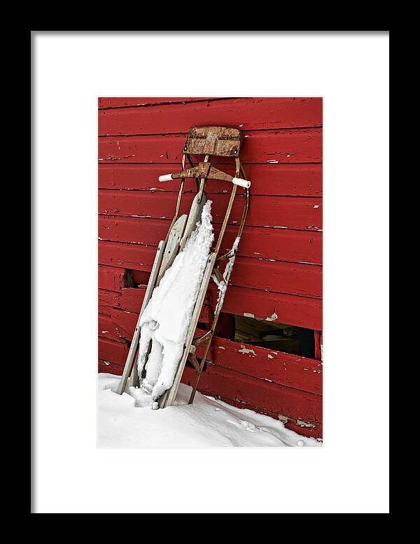 Sled Framed Print featuring the photograph Sled on Red #2 by Nikolyn McDonald