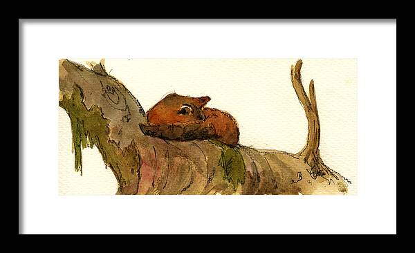 Red Framed Print featuring the painting Sleeping red fox by Juan Bosco
