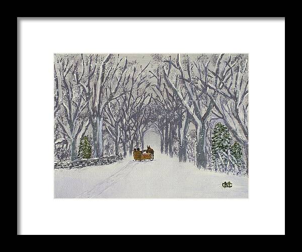 Sleigh With Horse Framed Print featuring the painting Sleigh Ride Through Time by Cynthia Morgan