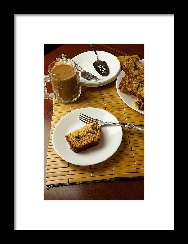 Banana Bread Framed Print featuring the photograph Slices of sweet bread with a cup of coffee by Kyle Lee